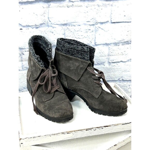 Lucky Brand Heylie Suede Lace Up Fold Over Ankle Boot Combat Boot Grey Size 7.5M - Picture 2 of 12